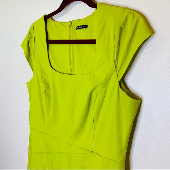 Roman Chartreuse Cap Sleeve Dress Size 16 - Picture 4 of 8
